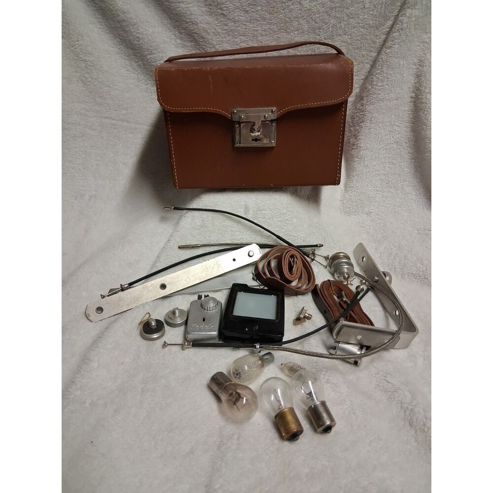 Vintage Leather Camera Travel Bag w Locking Key 1940's Quality Made And Misc.